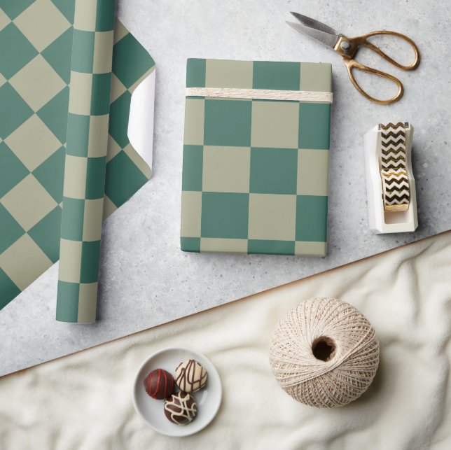 Papier Cadeau Simple Forest Green et Sage Checkerboard Motif (Artisanat)