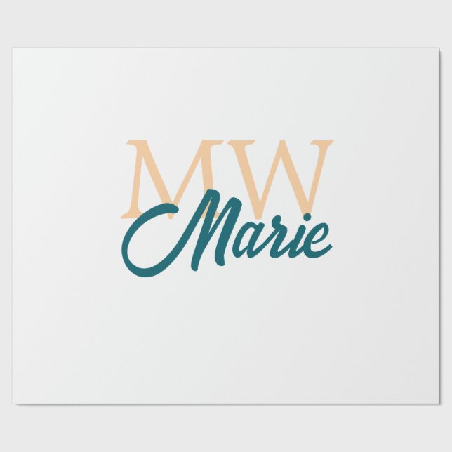 Papier Cadeau simple minimal add name monogram orange blue bold (Plat)