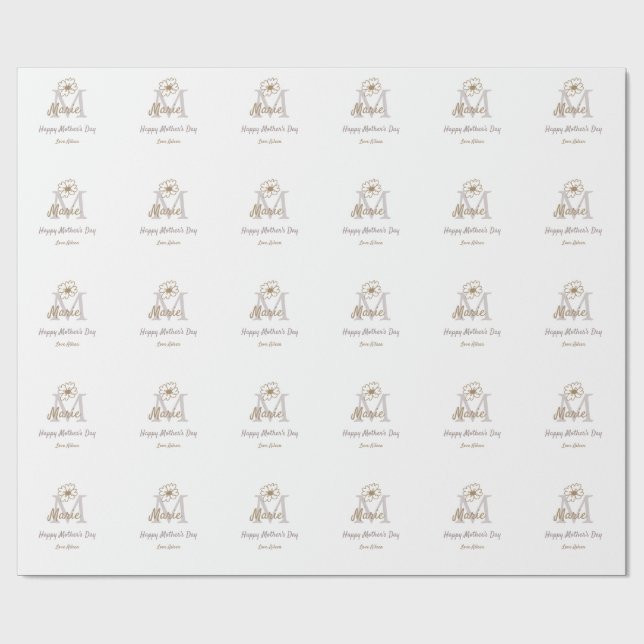 Papier Cadeau simple minimal mother's day monogram golden gray f (Plat)
