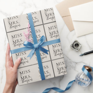 Papier Cadeau Simple Miss à Mrs Ecru Ivoire Mariage