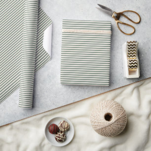 Papier Cadeau Simple Moderne Rustique Rayures Vert Sauge 