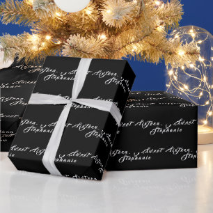Papier Cadeau Simple moderne Sweet 16 Nom Noir Seize Nom