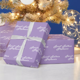 Papier Cadeau Simple moderne Sweet 16 Nom Purple Seize Nom