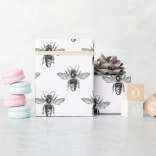 Papier Cadeau Simple Motif D'Abeille Noir Et Blanc