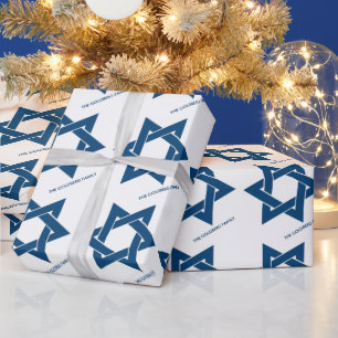 Papier Cadeau Simple Navy Blue Hanoukka Star of David Motif