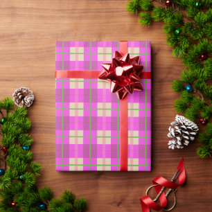 Papier Cadeau Simple Noël Plaid Pink Purple À damiers