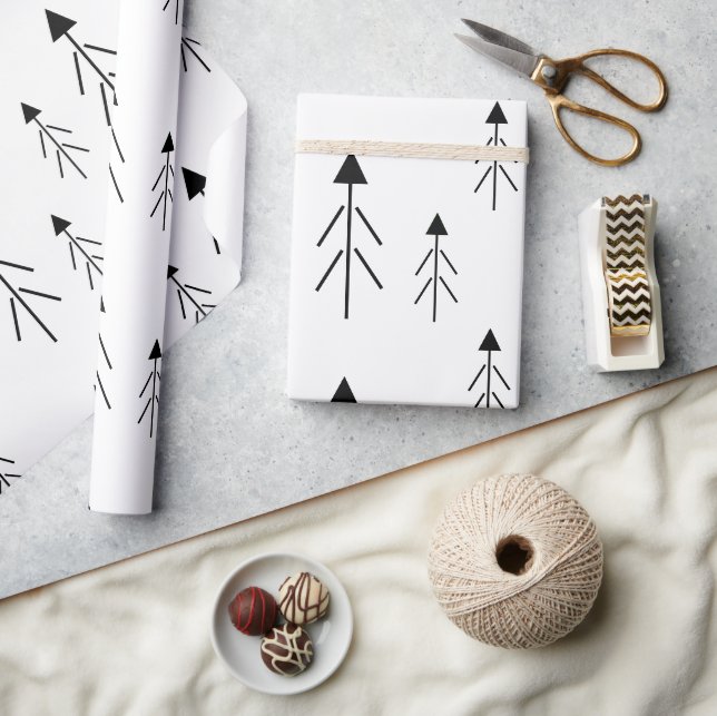 Papier Cadeau Simple Noir Blanc Joyeux Arbres de Noël Cadeau (Artisanat)