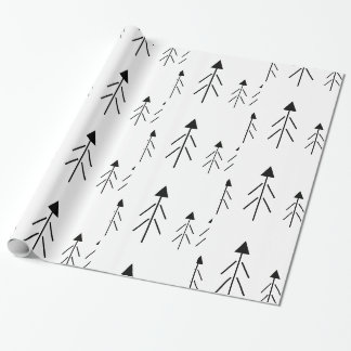 Papier Cadeau Simple Noir Blanc Joyeux Arbres de Noël Enveloppem