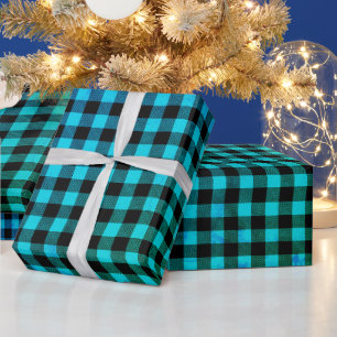 Papier Cadeau Simple Turquoise Bleu Bleu Bleu Noir Chèques Plaid
