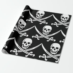 Papier Cadeau Simples crânes de pirates souriants avec épées cro