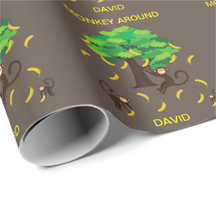Papier Cadeau "Singe autour" Singes allant des bananes  