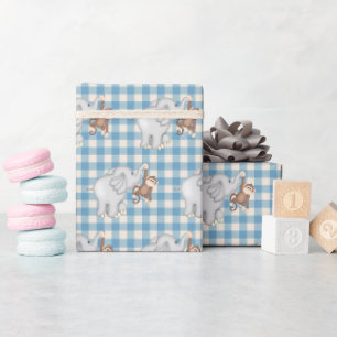 Papier Cadeau Singe et éléphant sur En vichy