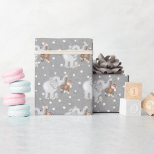 Papier Cadeau Singe et éléphant sur les Pois