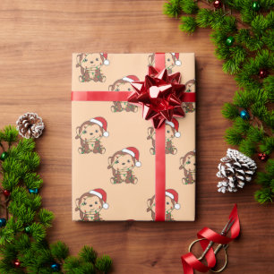 Papier Cadeau Singe Noël Animaux d'hiver Singes Enveloppement P