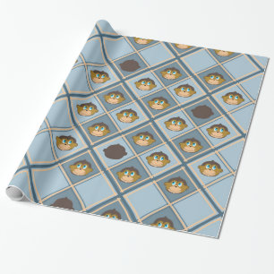 Papier Cadeau Singes de sourire motif, garçon, bleu
