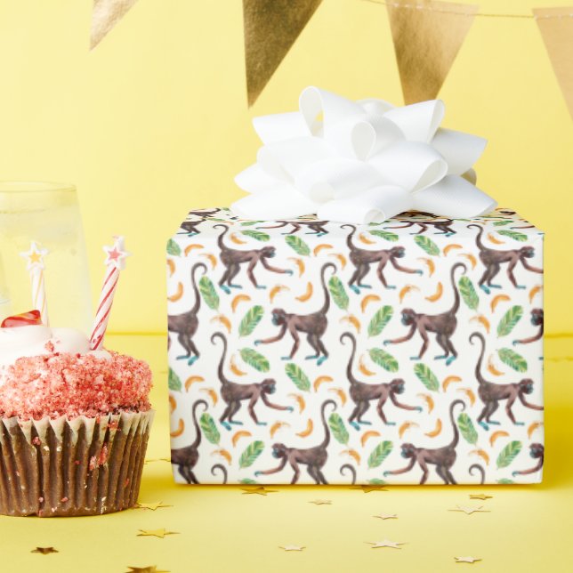 Papier Cadeau Singes sucrés Jonglant des bananes (Fête d'anniversaire)