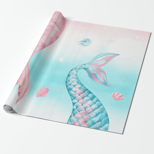 Papier Cadeau Sirène d'aquarelle sous la mer (Déroulé)