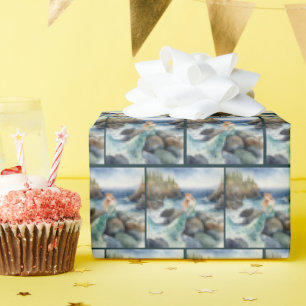 Papier Cadeau Sirène D'Aquarelle Sur Les Rochers