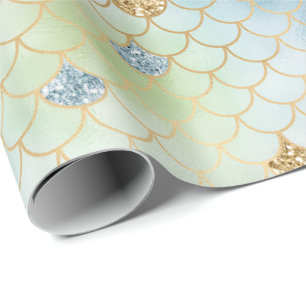 Papier Cadeau Sirène de Parties scintillant d'or Aqua Blue Mint