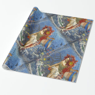 Papier Cadeau Sirène du Verseau Art Gothique Bleu