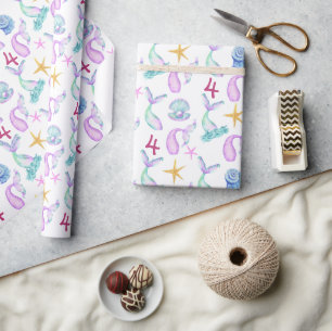 Papier Cadeau Sirène Personnalisé motif de coque de mer rose