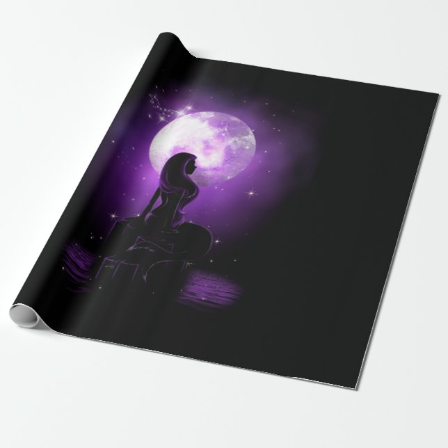 Papier Cadeau Sirène Sous La Lune (Déroulé)