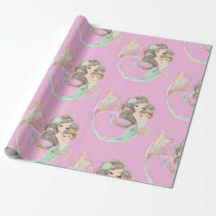 Papier Cadeau Sirène sous la mer Papier à enveloppement rose