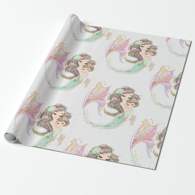 Papier Cadeau Sirène sous le papier d'enveloppement marin (Déroulé)