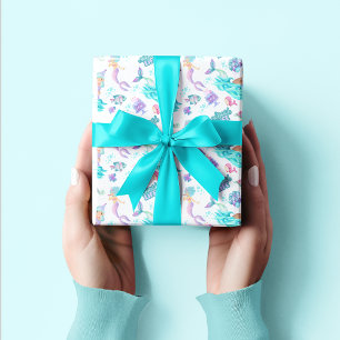 Papier Cadeau Sirène Turquoise Sous Mer Océan Whimsical