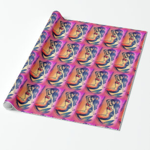 Papier Cadeau sirènes à poil foncé rose