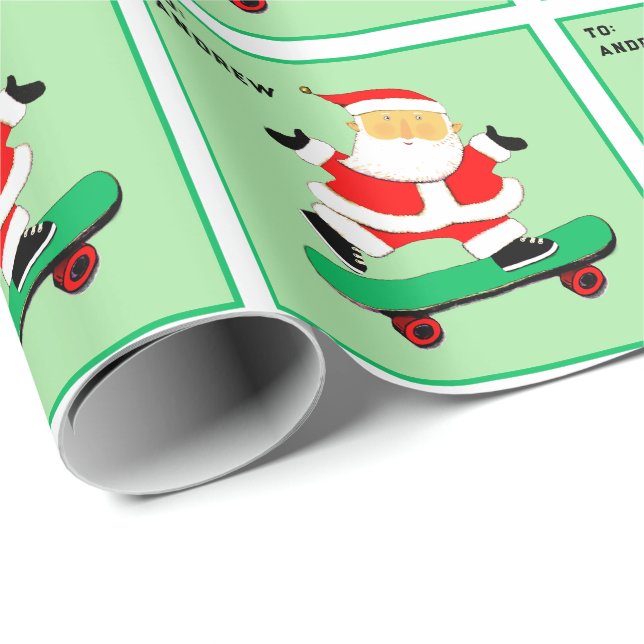 Papier Cadeau Skateboard cadeau de Noël (Coin rond)