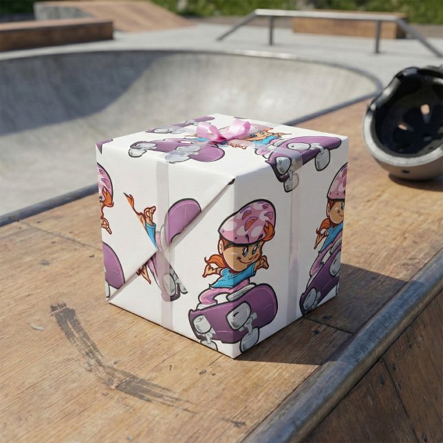 Papier Cadeau Skater Girl Fun Pink Helmet Skateboard (Créateur téléchargé)