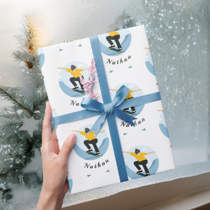 Papier Cadeau Skater Skateboard Silhouette & Kids Nom du garçon