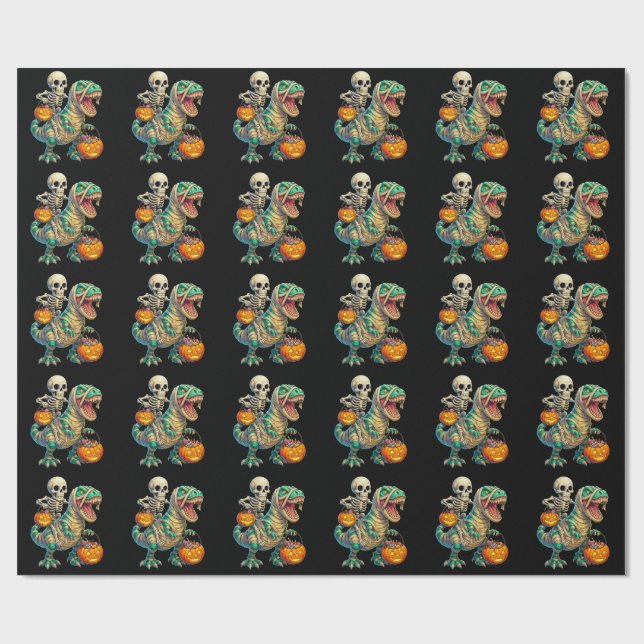 Papier Cadeau Skeleton Whimsical équitation maman T-Rex Hallowee (Plat)