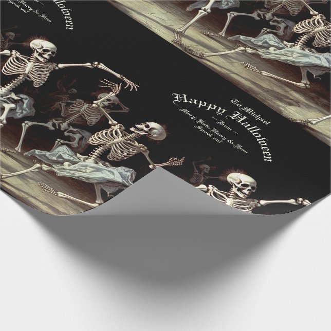 Papier Cadeau Skeletons de danse de la mort noire Halloween (Coin)