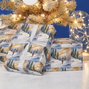 Papier Cadeau Ski De Fond En Bois D'Hiver