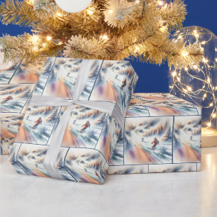 Papier Cadeau Ski De Neige En Aquarelle