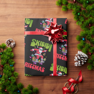 Papier Cadeau Skibidi Rizzmas Santa sur son skateboard 