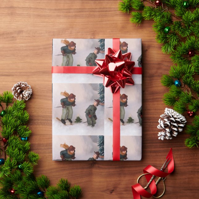 Papier Cadeau Skieurs - Remplissage de village (Cadeau de vacances)