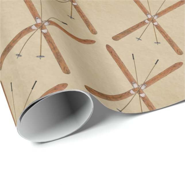 Papier Cadeau Skis De Fond Sur Papier Ancien (Coin rond)