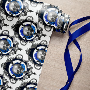 PAPIER CADEAU SKULS BLEUS VINTAGE NOËL DÉPLAISANT