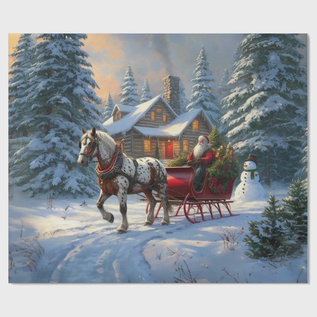 Papier Cadeau Sleigh Père Noël à cheval de Noël (Plat)