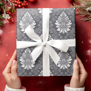 Papier Cadeau Sliver Floral Damask Fleur Motif gris sans joint