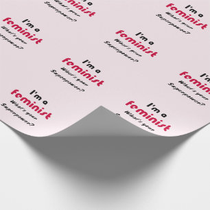 Papier Cadeau slogan féministe de super puissance rose