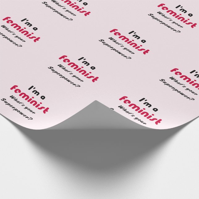 Papier Cadeau slogan féministe de super puissance rose (Coin)