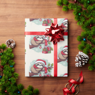 Papier Cadeau Sloth dort à travers Noël