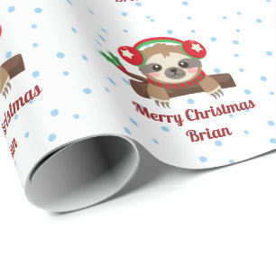 Papier Cadeau Sloth Joyeux Nom de Noël personnalisé