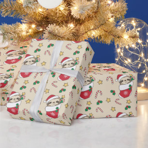 Papier Cadeau Sloth Noël Neige Hiver Animaux Fentes
