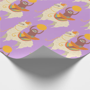 Papier Cadeau Sloth Riding Llama Anniversaire