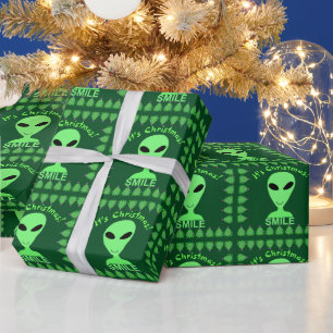 Papier Cadeau Smile C'est Noël Joyeux Alien LGM Geek Humour